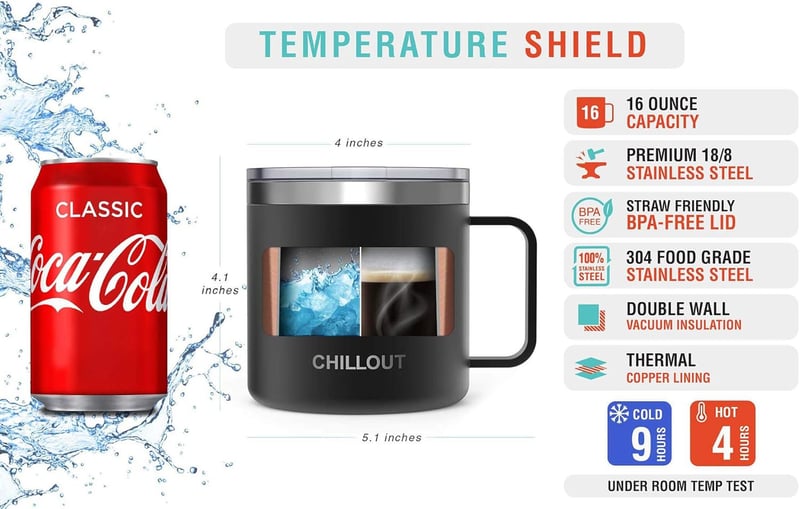 Stainless Steel 16 oz Insulated Coffee Mug - 2 Pack