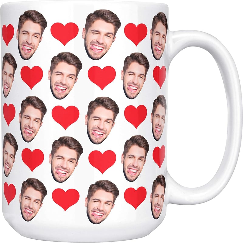 Personalized 15 oz Coffee Mug with Custom Faces and Hearts