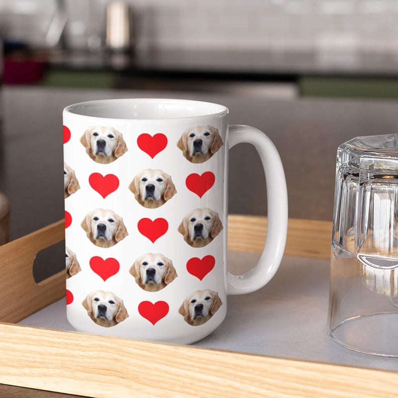 Personalized 15 oz Coffee Mug with Custom Faces and Hearts