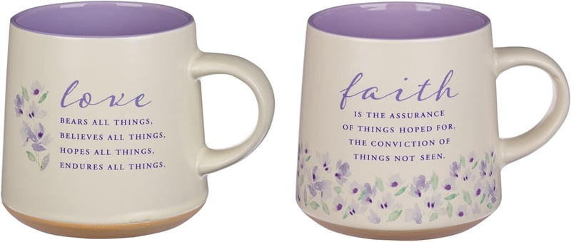 Floral Ceramic Coffee Mug Set with Scripture for Women