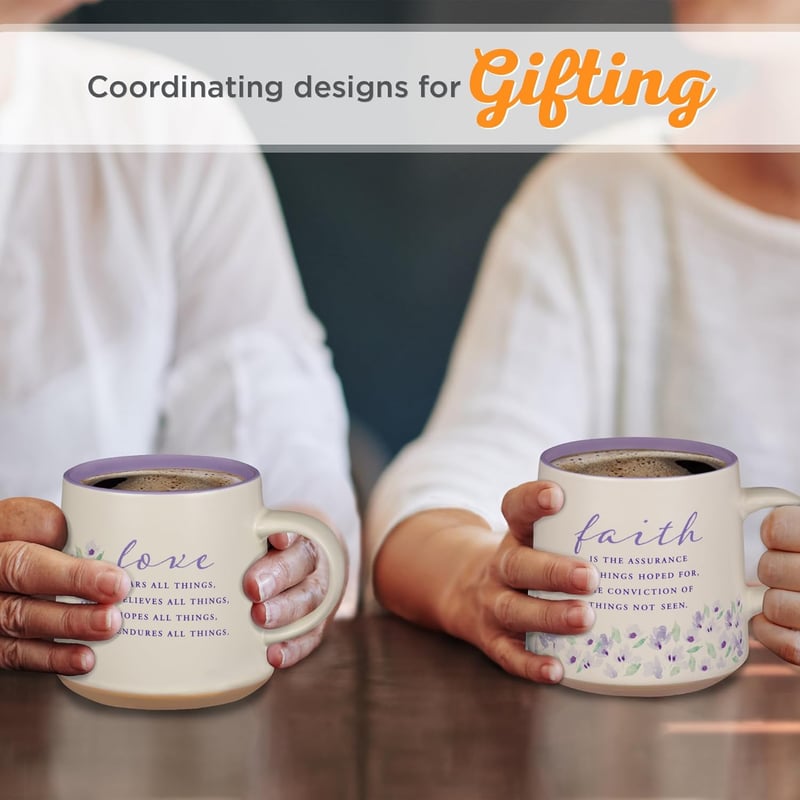 Floral Ceramic Coffee Mug Set with Scripture for Women