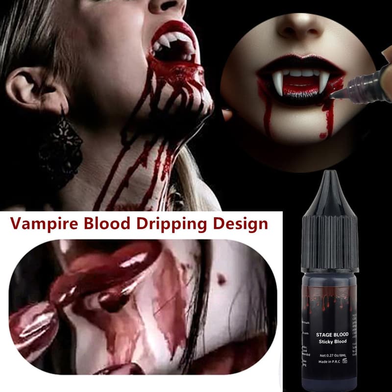 Vampire Fangs Set with Adhesive & Fake Blood for Halloween