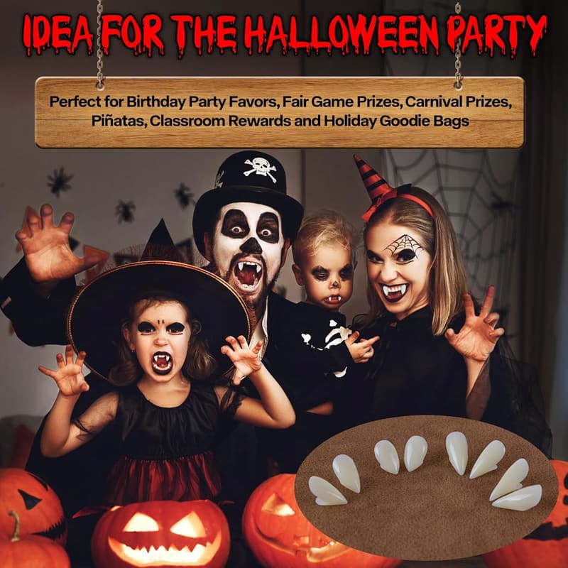 Halloween Vampire Fangs with Adhesive & Black Lipstick Set