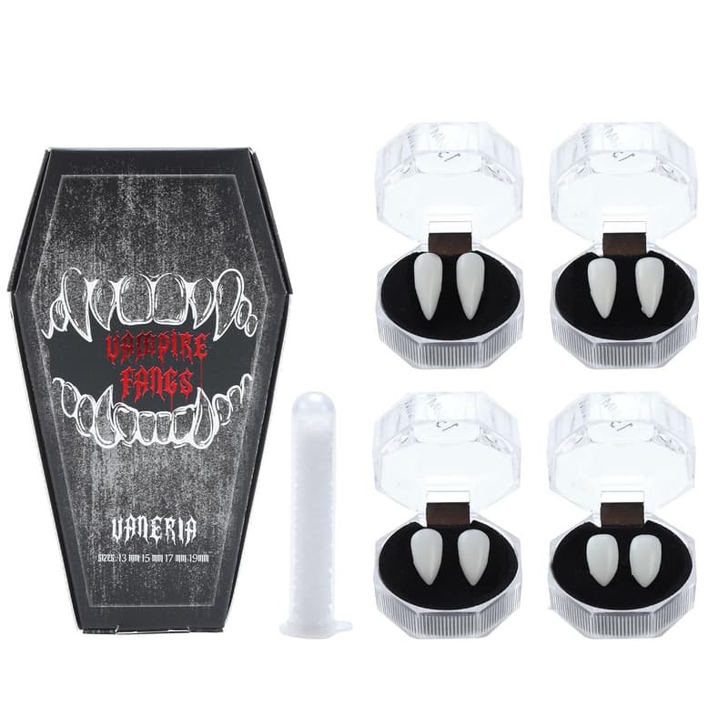 Vampire Fangs for Halloween Cosplay – 4 Pairs with Adhesive