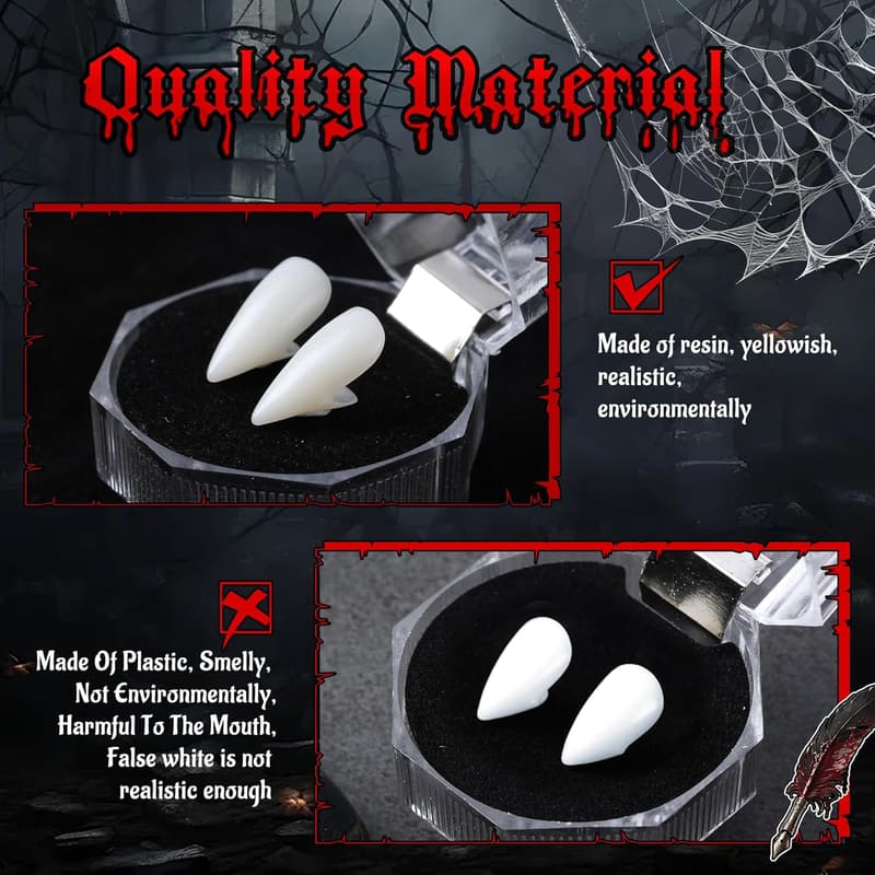 Vampire Fangs for Halloween Cosplay – 4 Pairs with Adhesive