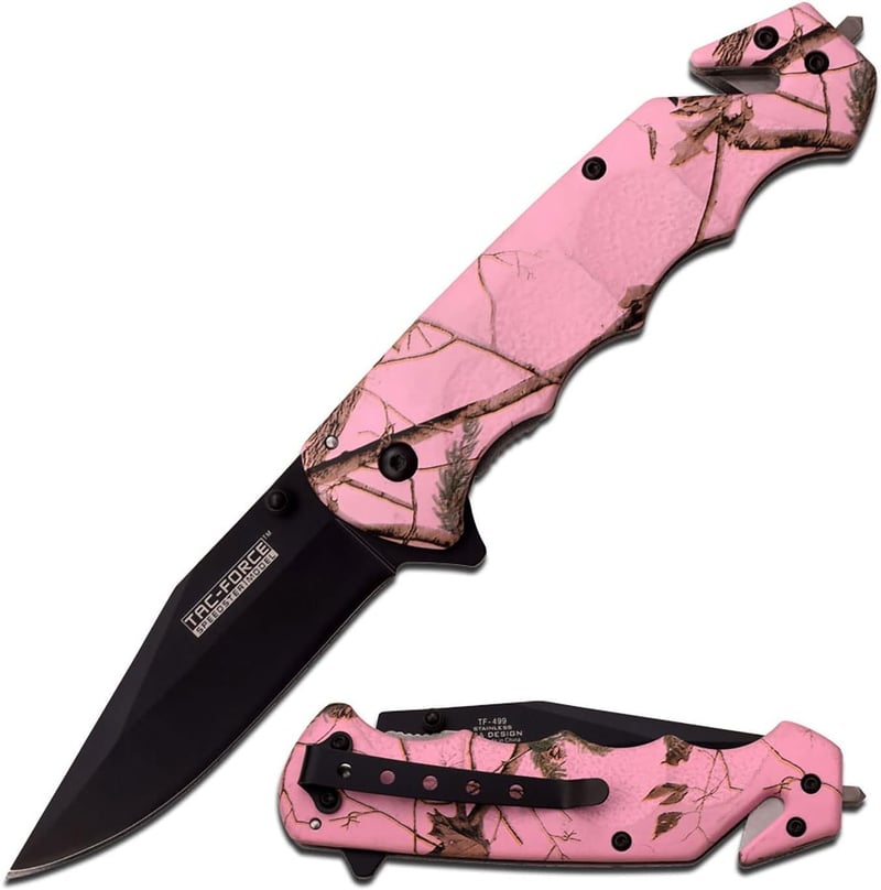 Tactical Folding Pocket Knife with Pink Camo Handle & Tanto Blade