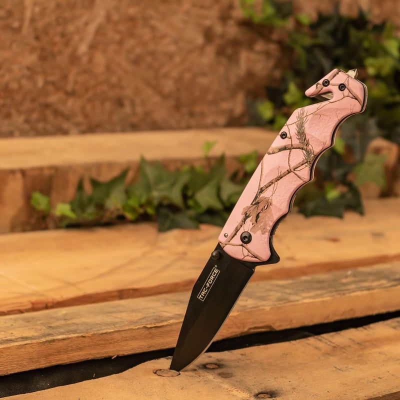 Tactical Folding Pocket Knife with Pink Camo Handle & Tanto Blade