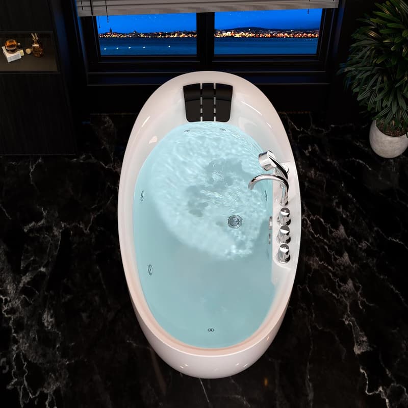 59-Inch Freestanding Jetted Bathtub with Hydromassage