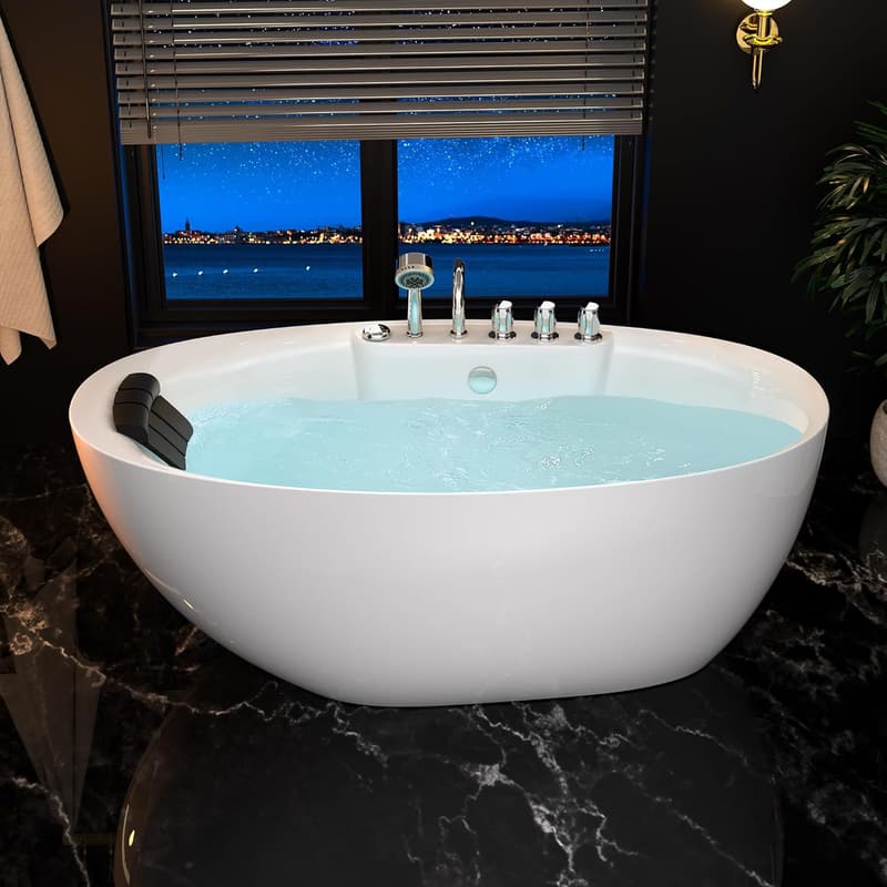 59-Inch Freestanding Jetted Bathtub with Hydromassage