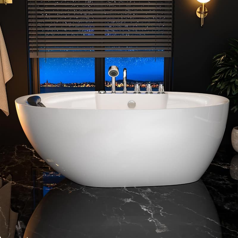 59-Inch Freestanding Jetted Bathtub with Hydromassage