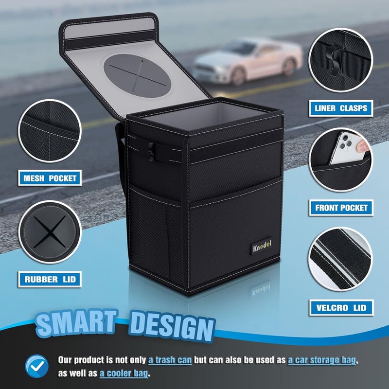 Leak-Proof Waterproof Car Trash Can with Lid - 2 Gallon
