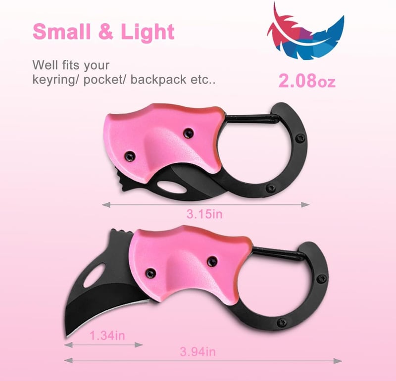 Women's Pink Mini Pocket Knife with Carabiner Keychain