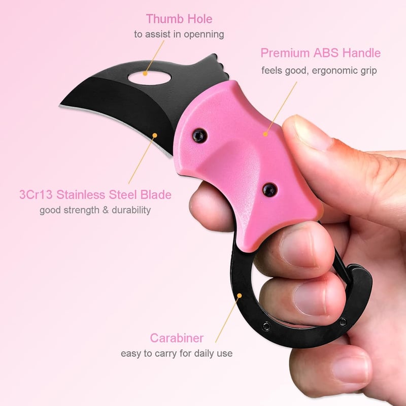 Women's Pink Mini Pocket Knife with Carabiner Keychain