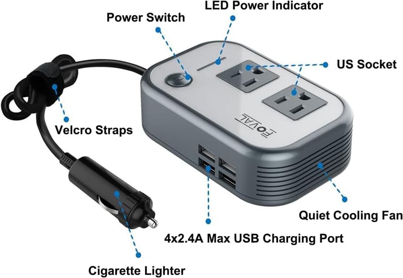 200W Car Power Inverter with 4 USB Ports for Vehicles