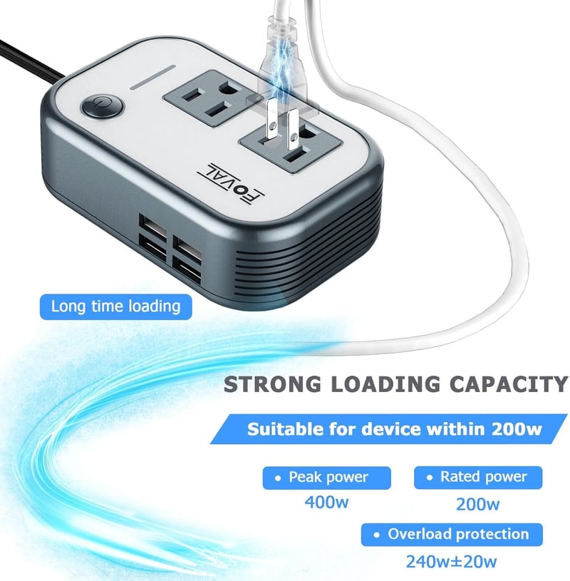 200W Car Power Inverter with 4 USB Ports for Vehicles