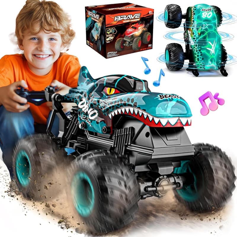 Remote Control Monster Truck with Lights & Music for Kids