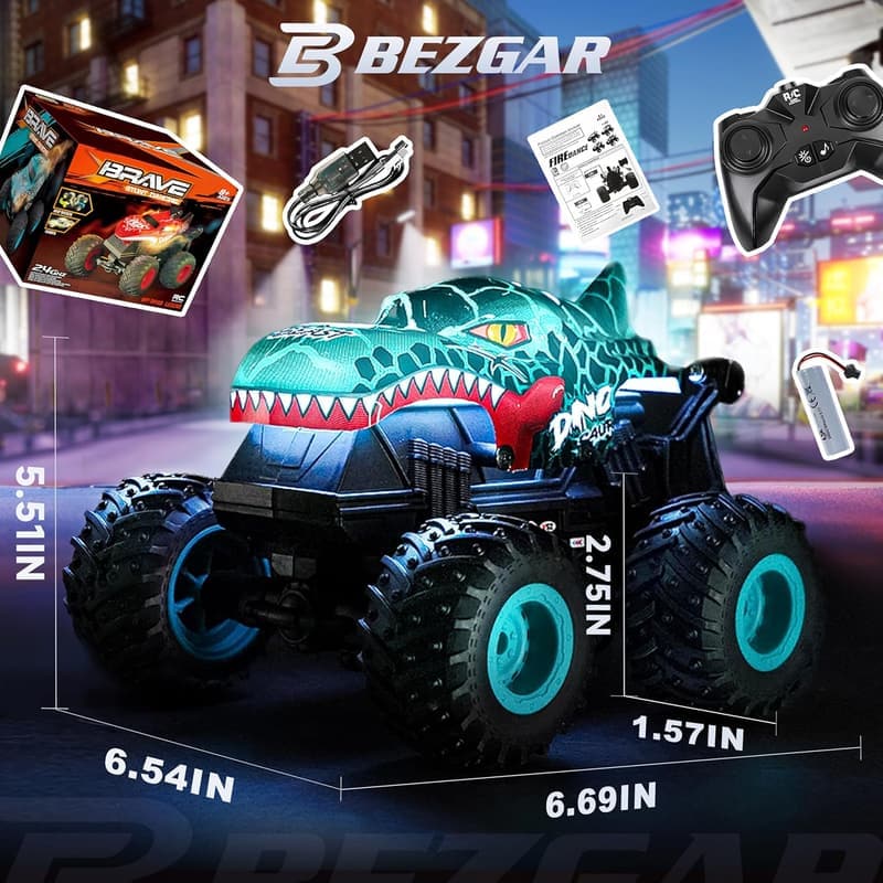 Remote Control Monster Truck with Lights & Music for Kids