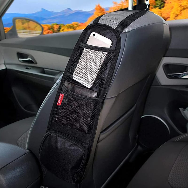 Car Seat Side Organizer for Phones & Drinks - Auto Storage Bag