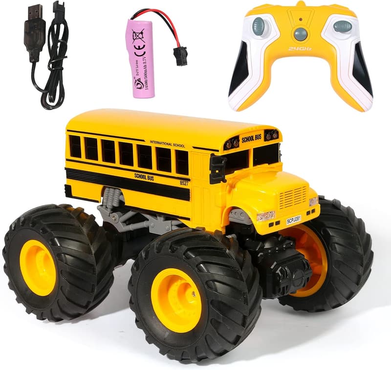 Remote Control School Bus Monster Truck Toy - 1/18 Offroad Stunt Vehicle
