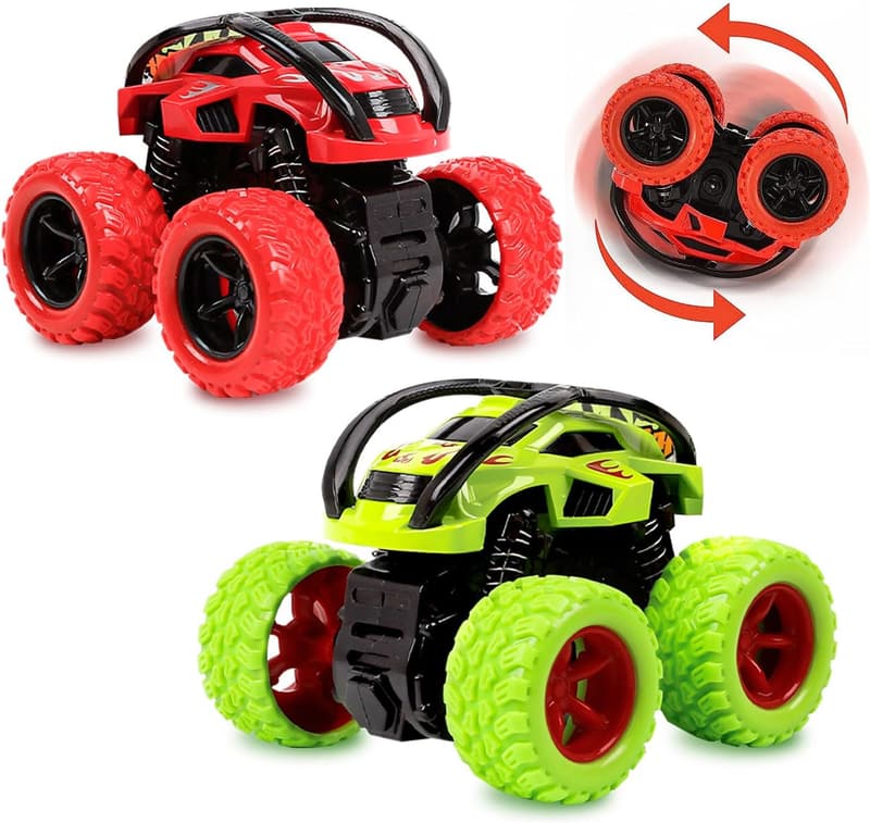 Pull Back Monster Trucks for Kids Ages 2-6, 360 Rotation