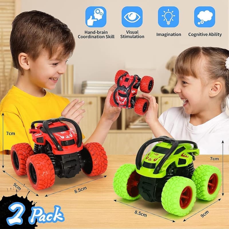 Pull Back Monster Trucks for Kids Ages 2-6, 360 Rotation