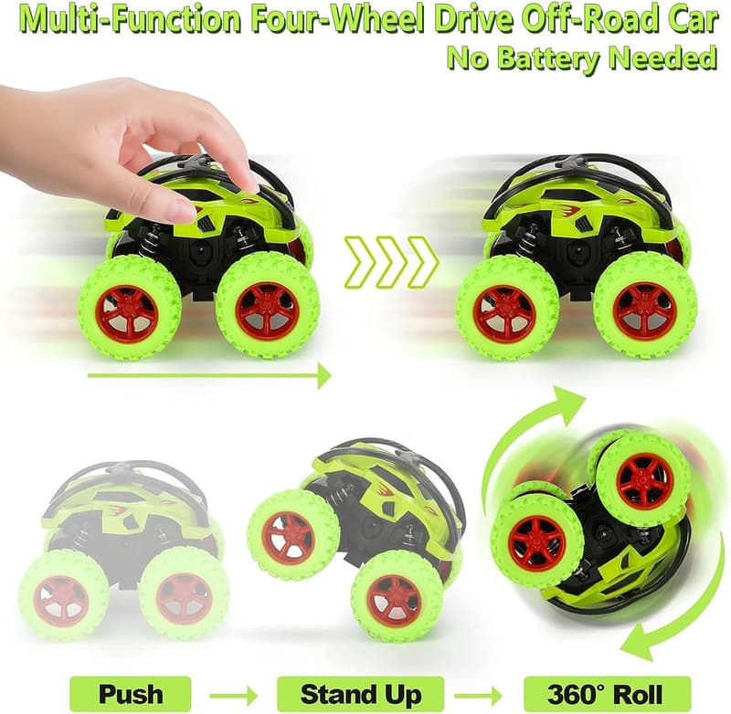 Pull Back Monster Trucks for Kids Ages 2-6, 360 Rotation