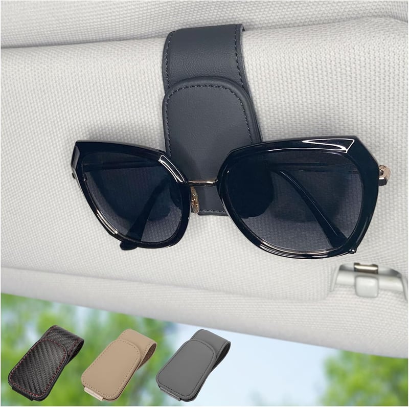 Universal Magnetic Leather Sunglass Clip for Car Visor (Black)