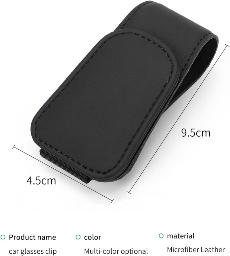Universal Magnetic Leather Sunglass Clip for Car Visor (Black)