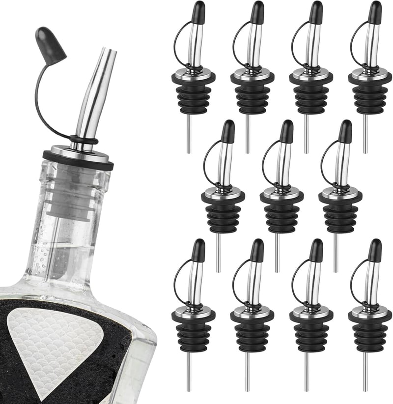 Stainless Steel Liquor Pour Spouts with Dust Caps - 12 PCS
