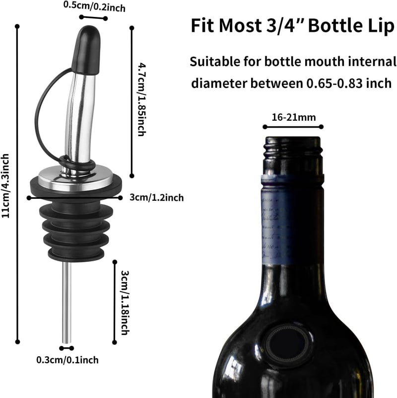Stainless Steel Liquor Pour Spouts with Dust Caps - 12 PCS