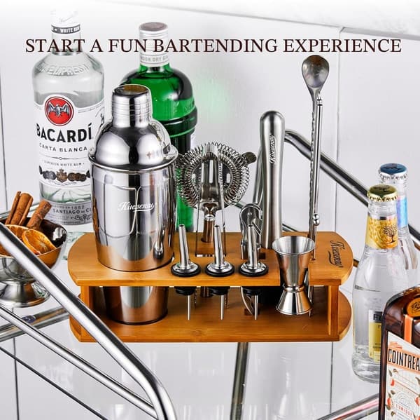 Cocktail Shaker Set with Stand - Essential Bar Tools in Silver