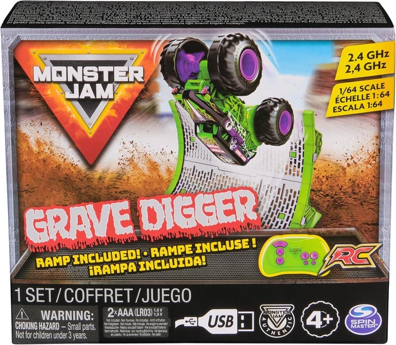 Grave Digger Remote Control Monster Truck for Kids, 1:64 Scale