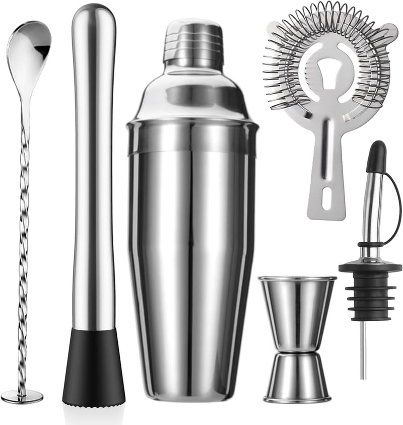 24oz Stainless Steel Cocktail Shaker Set - 6-Piece Bartender Kit