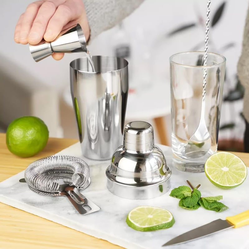 24oz Stainless Steel Cocktail Shaker Set - 6-Piece Bartender Kit