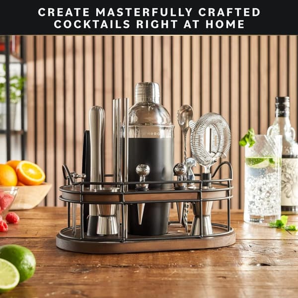 Premium Bartender Kit with Wooden Stand & Recipe Book (22 Pcs)