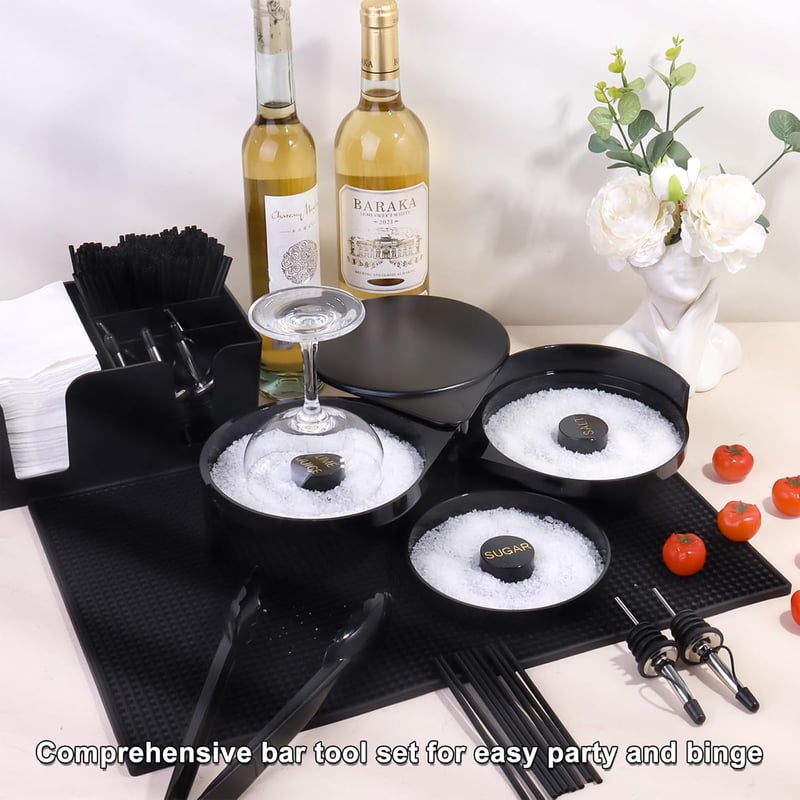 Bartender Tool Set with 3-Tier Glass Rimmer & 12 Spouts