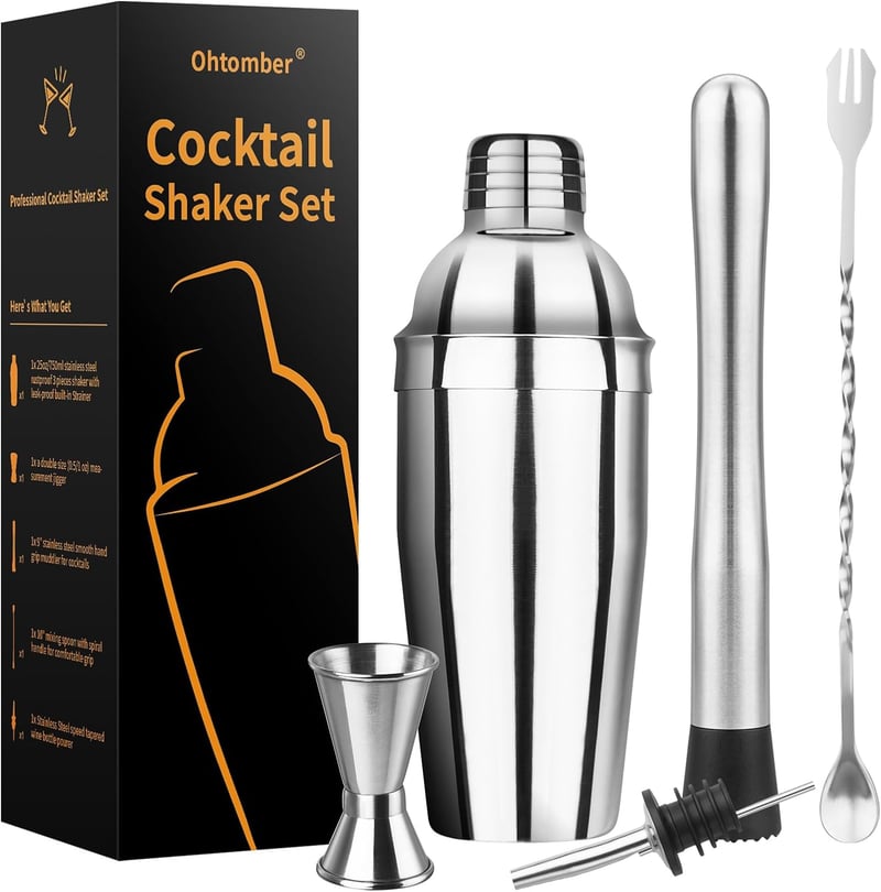 5-Piece Cocktail Shaker Set with Strainer & Jigger