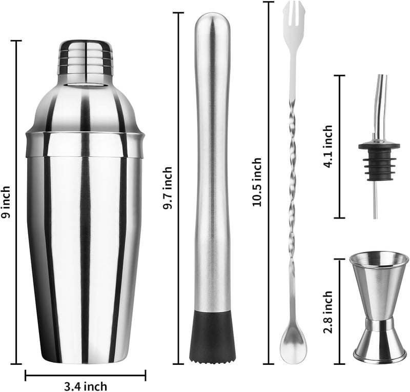5-Piece Cocktail Shaker Set with Strainer & Jigger