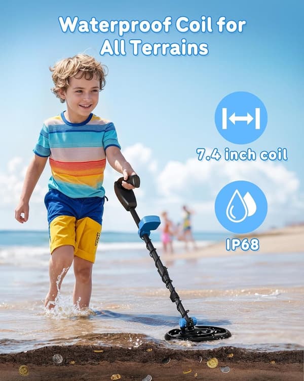 Waterproof Kids Metal Detector with LCD Display and Adjustable Stem