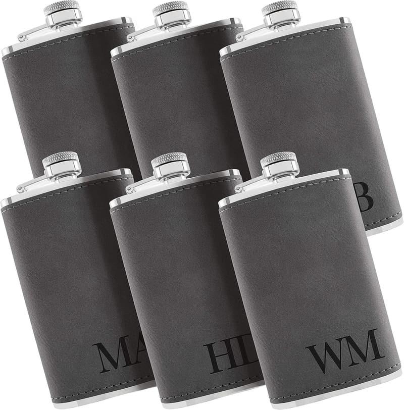 Groomsmen Proposal Set - Engraved Leatherette Flasks for Men