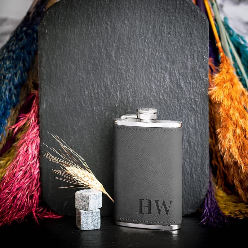 Groomsmen Proposal Set - Engraved Leatherette Flasks for Men