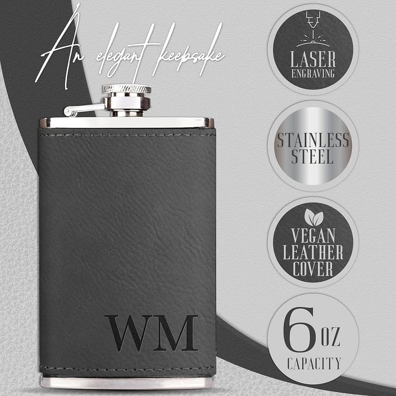 Groomsmen Proposal Set - Engraved Leatherette Flasks for Men