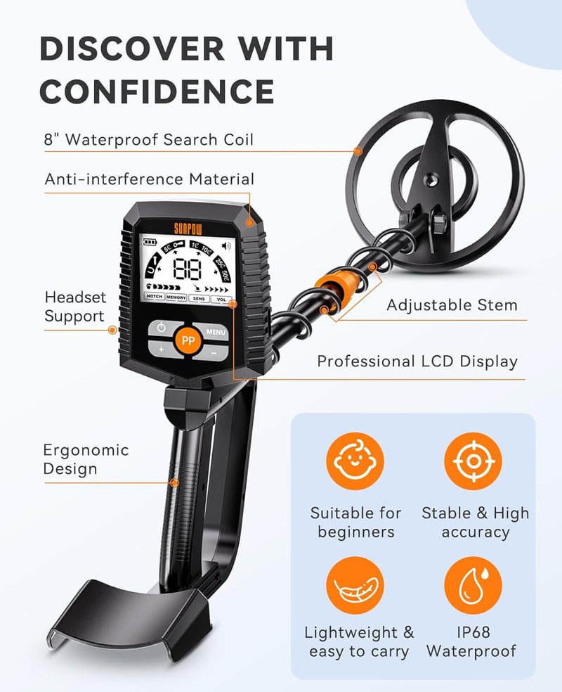 Waterproof Metal Detector for Adults & Kids with LCD Display