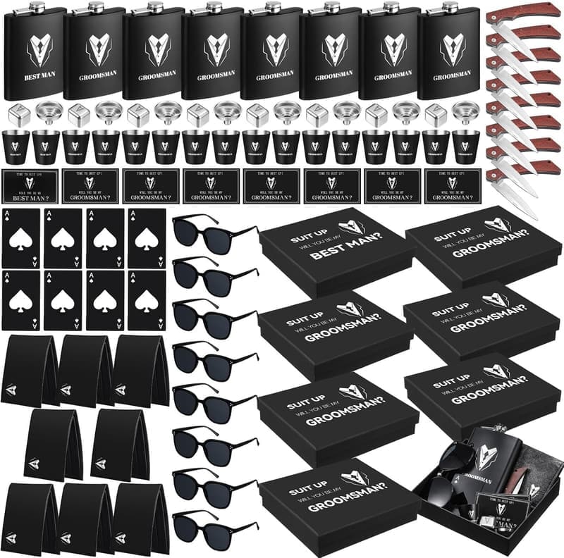Groomsmen Gift Set: 88-Pc Proposal Essentials with Flask & Accessories