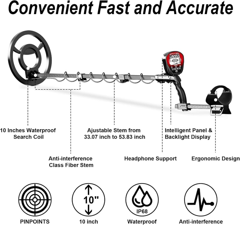 Professional Gold Metal Detector with Backlit LCD Display, IP68 Waterproof