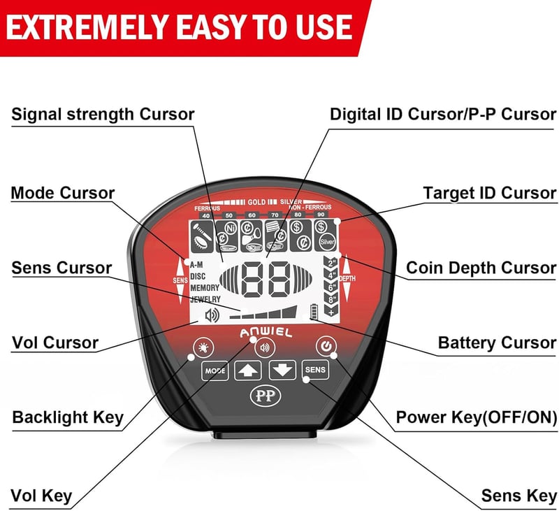Professional Gold Metal Detector with Backlit LCD Display, IP68 Waterproof