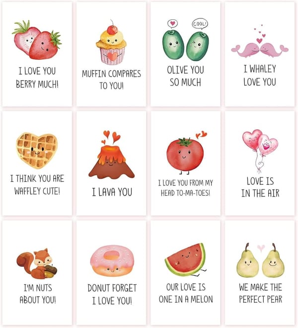 Funny Valentine's Day Card Set - 24 Assorted Cards with Envelopes