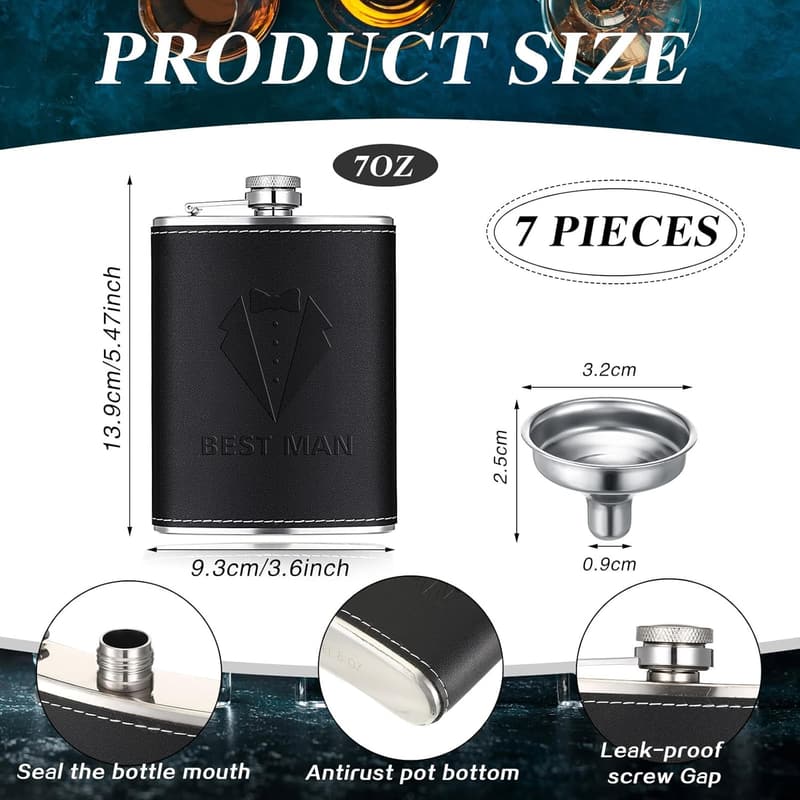 Groomsmen Proposal Flasks Set - 8 oz Stainless Steel Tuxedo