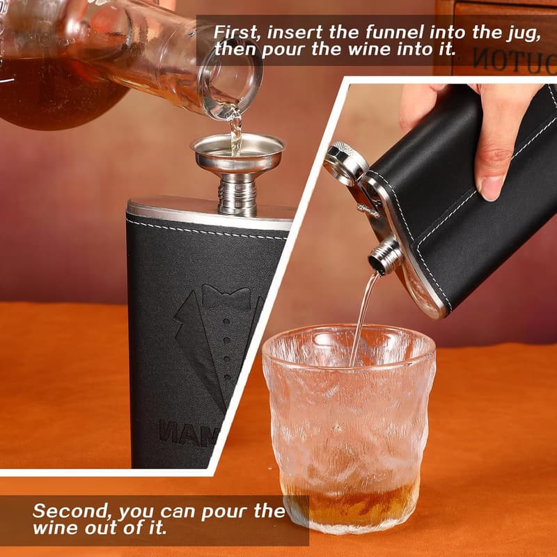 Groomsmen Proposal Flasks Set - 8 oz Stainless Steel Tuxedo