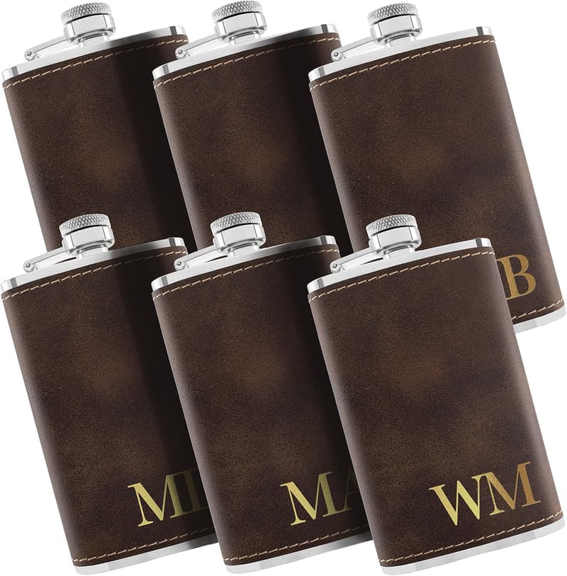 Personalized Leatherette Hip Flasks for Groomsmen